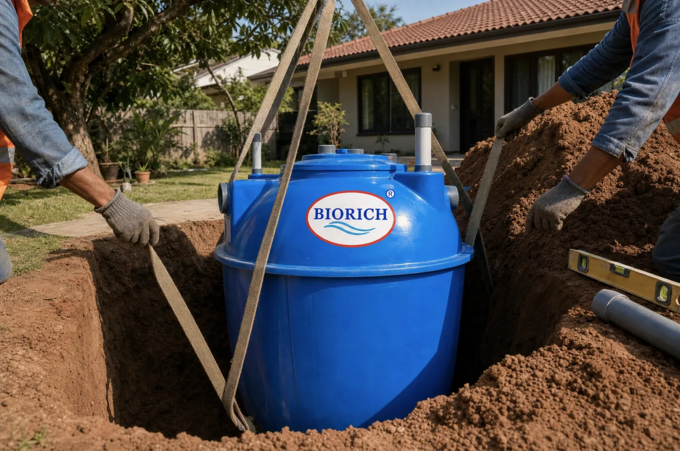 Instalasi septic tank BIORICH ditanam di halaman rumah tinggal