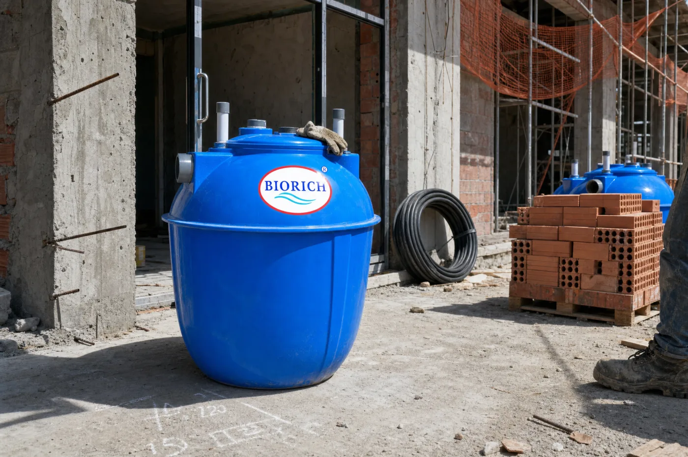Septic tank BIORICH di lokasi konstruksi ruko dan bangunan komersial